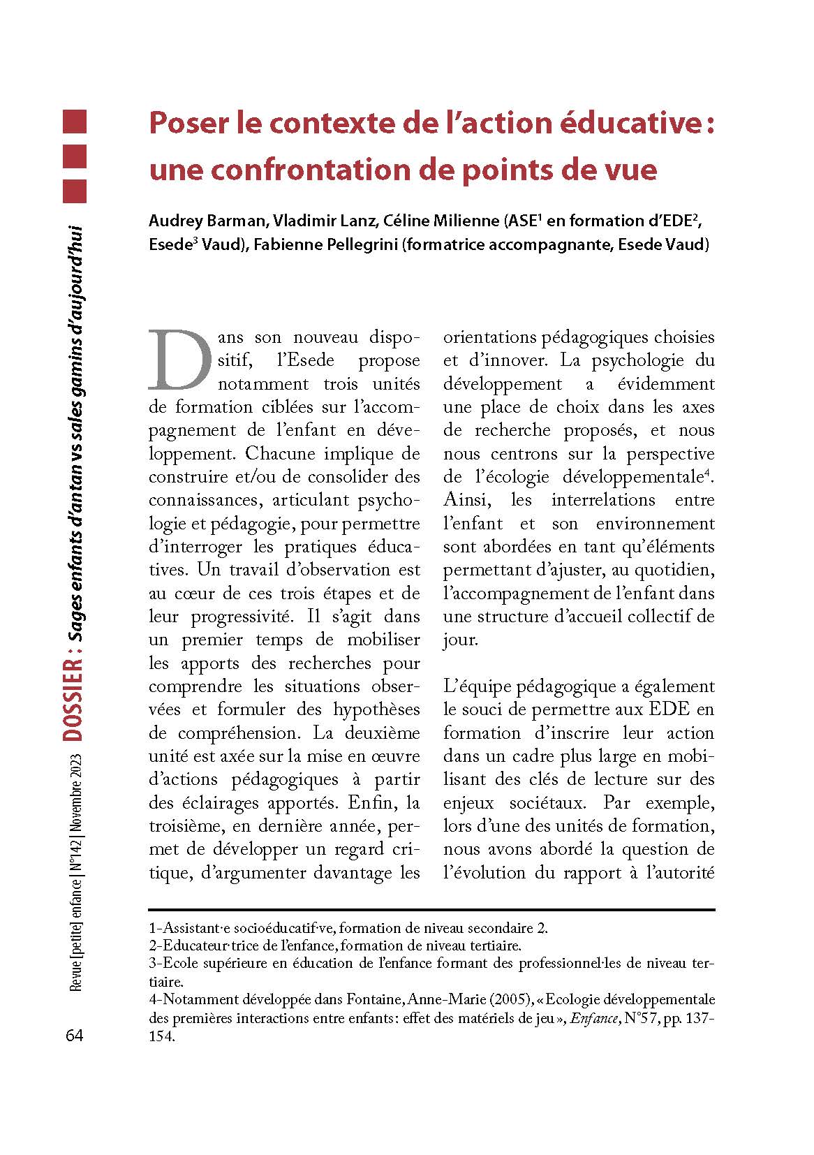 Article dans la Revue petite enfance